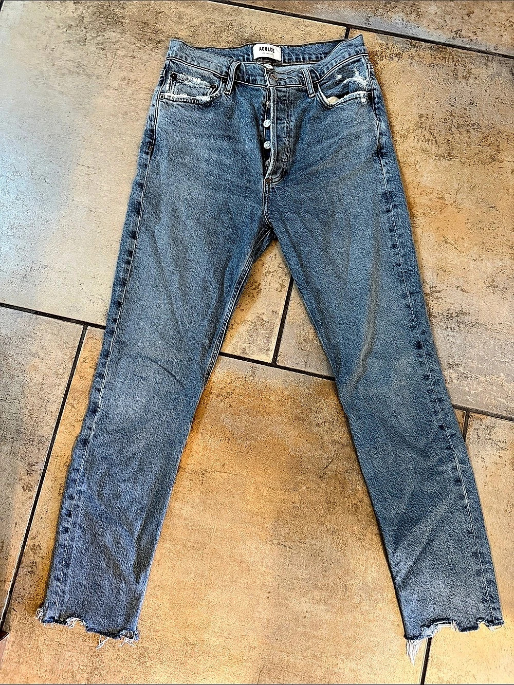 AGOLDE 90's distressed High Rise Straight Leg Jeans Blue Waist 26